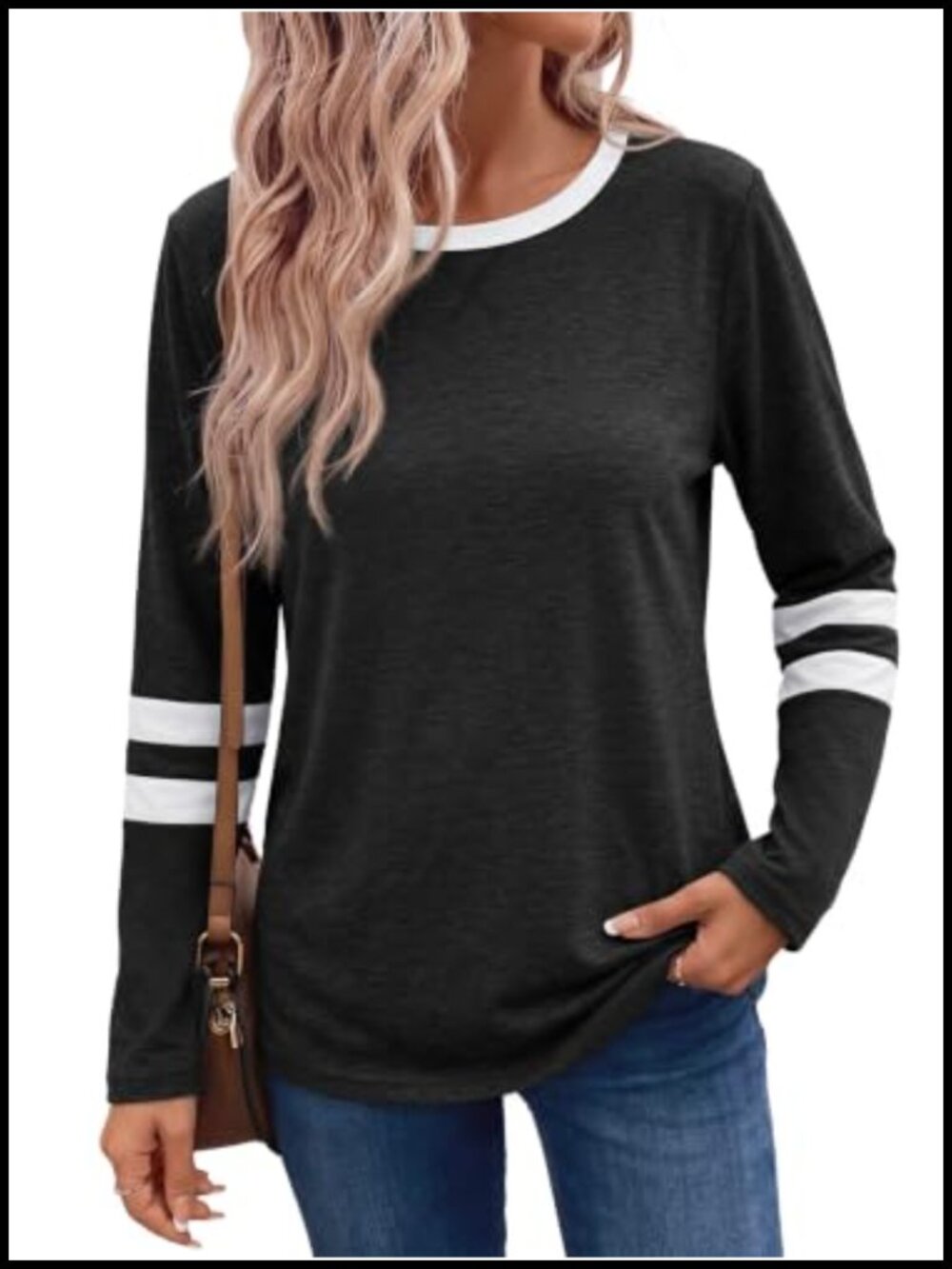Oversized Color Block Long Sleeve Crewneck Casual Top